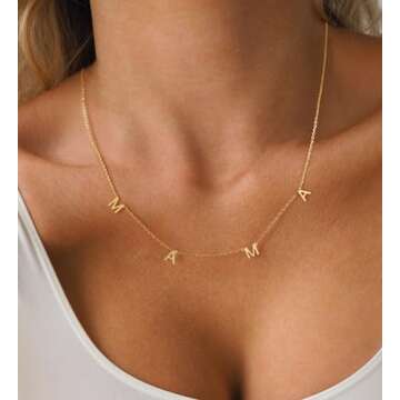 Foxgirl Mama Gold Necklace 18k Gold Plated Dainty Mom Necklace Initial Letter Pendant Mama Chain Nec...