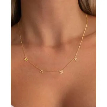 Foxgirl Mama Gold Necklace 18k Gold Plated Dainty Mom Necklace Initial Letter Pendant Mama Chain Necklaces Personality Jewelry Gift for Mother's Day Mother's Birthday