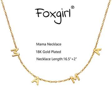 Foxgirl Mama Gold Necklace 18k Gold Plated Dainty Mom Necklace Initial Letter Pendant Mama Chain Necklaces Personality Jewelry Gift for Mother's Day Mother's Birthday