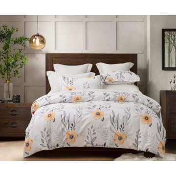 SLEEPBELLA King Size Duvet Cover Set with Button Closure - Black and Yellow Botanical Luxury Bedding...