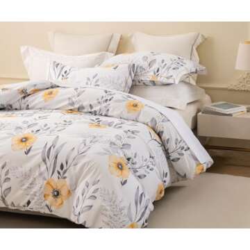 SLEEPBELLA King Size Duvet Cover Set with Button Closure - Black and Yellow Botanical Luxury Bedding for a Comfortable Sleeping