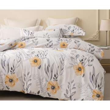 SLEEPBELLA King Size Duvet Cover Set with Button Closure - Black and Yellow Botanical Luxury Bedding for a Comfortable Sleeping