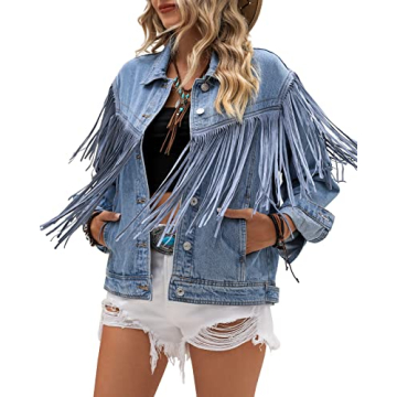 Vetinee Concert Outfits for Women Blue Jean Jackets for Women Cow Girls Outfits Women Western Wear C...