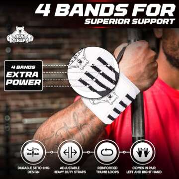 Bear Grips Wrist Wraps for Weightlifting | Extra Strength Gym Wrist Straps