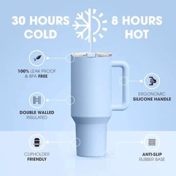 osse 40oz Tumbler with Handle and Straw Lid | Double Wall Vacuum Reusable Stainless Steel Insulated ...