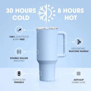 osse 40oz Tumbler with Handle and Straw Lid | Double Wall Vacuum Reusable Stainless Steel Insulated ...