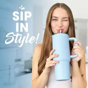osse 40oz Tumbler with Handle and Straw Lid | Double Wall Vacuum Reusable Stainless Steel Insulated Water Bottle Travel Mug Cup | Modern Insulated Tumblers Cupholder Friendly (Glacial Ice)