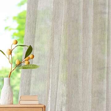 LANTIME Beige Semi Sheer Curtains, Faux Linen Double Pleated Extra Long Window Sheer Curtains Panels Drapery for Home, Hotel, Office, 52 inch W x 108 inch L Inch Each, Set of 2, Camel