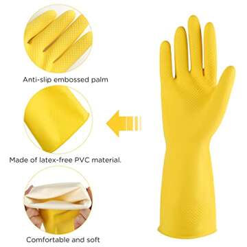 IUCGE Rubber cleaning gloves yellow 3 Pairs for Household,Reuseable dishwashing gloves for Kitchen.(3,Large)