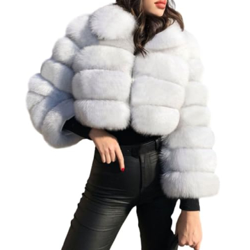 Fluffy Faux Fur Cropped Puffer Jacket for Women