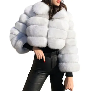 Fluffy Faux Fur Cropped Puffer Jacket for Women