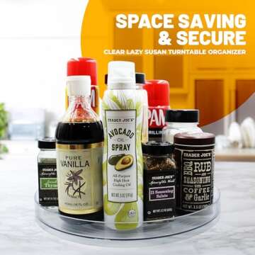 Lazy Susan Turnable Organizer for Cabinet – 11.5 Inches Clear – Heavy Duty Plastic – Multifunc...