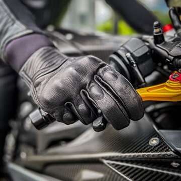Harssiney Leather Motorcycle Gloves for Men,Riding Driving Biker Racing Motorbike Glove Touchscreen with Hard Knuckle Protection,Black,Size L