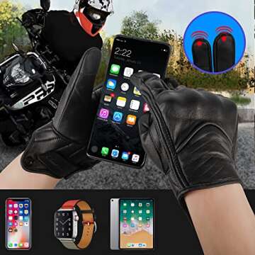 Harssiney Leather Motorcycle Gloves for Men,Riding Driving Biker Racing Motorbike Glove Touchscreen with Hard Knuckle Protection,Black,Size L
