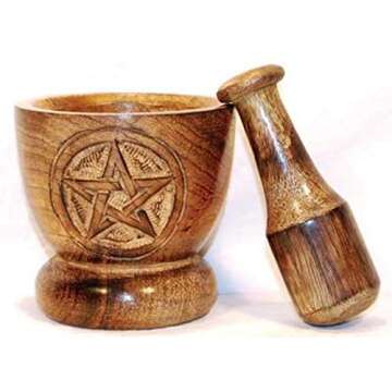 Wooden Pentagram Mortar and Pestle Set for Cooking
