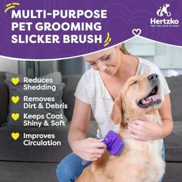 Hertzko Dog Brush - Self-Cleaning Slicker Brush for Dogs and Cats - Gently Removes Loose Hair, Tangles, and Dirt - Regular Size Grooming Brush for Sensitive Skin, Suitable for Long or Short Coats