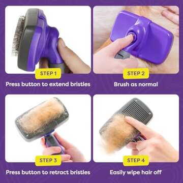 Hertzko Dog Brush - Self-Cleaning Slicker Brush for Dogs and Cats - Gently Removes Loose Hair, Tangles, and Dirt - Regular Size Grooming Brush for Sensitive Skin, Suitable for Long or Short Coats