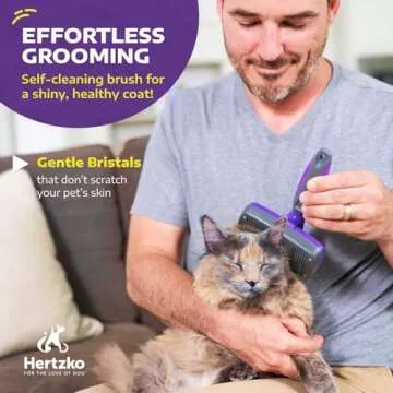 Hertzko Dog Brush - Self-Cleaning Slicker Brush for Dogs and Cats - Gently Removes Loose Hair, Tangles, and Dirt - Regular Size Grooming Brush for Sensitive Skin, Suitable for Long or Short Coats