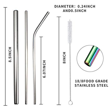 Massampton 10 Pcs Golden Reusable Metal Straws Set