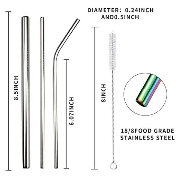 Massampton 10 Pcs Golden Reusable Metal Straws Set