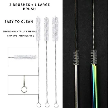 Massampton 10 Pcs Golden Reusable Metal Straws Set