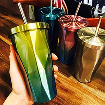 Massampton 10 Pcs Golden Reusable Metal Straws Set