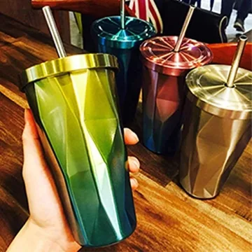 Massampton 10 Pcs Golden Reusable Metal Straws Set