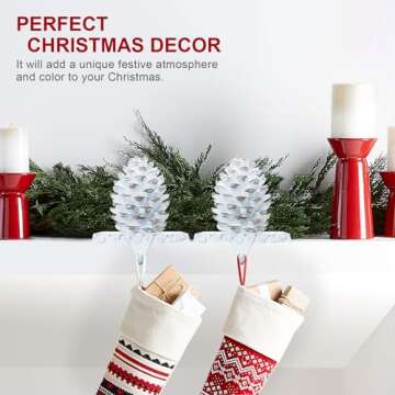 QIKSION Pinecones Stocking Holders for Mantle, Weighted Stocking Hangers for Mantel, Retro Pine Cone...