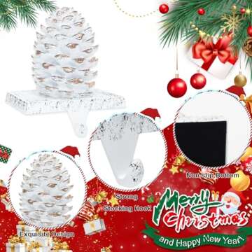 QIKSION Pinecones Stocking Holders for Mantle, Weighted Stocking Hangers for Mantel, Retro Pine Cone Christmas Stocking Holders for Holiday Decorations - 2 Pack