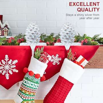 QIKSION Pinecones Stocking Holders for Mantle, Weighted Stocking Hangers for Mantel, Retro Pine Cone Christmas Stocking Holders for Holiday Decorations - 2 Pack