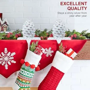 QIKSION Pinecones Stocking Holders for Mantle, Weighted Stocking Hangers for Mantel, Retro Pine Cone Christmas Stocking Holders for Holiday Decorations - 2 Pack