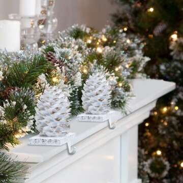 QIKSION Pinecones Stocking Holders for Mantle, Weighted Stocking Hangers for Mantel, Retro Pine Cone Christmas Stocking Holders for Holiday Decorations - 2 Pack