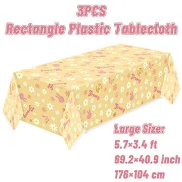 A1diee 3Pcs Plastic Groovy Tablecloths Retro Hippie Table Covers for Rectangle Table, Disposable Dai...