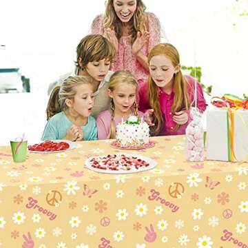 A1diee 3Pcs Plastic Groovy Tablecloths Retro Hippie Table Covers for Rectangle Table, Disposable Daisy Flower Rainbow Party Decorations for 60s 70s Boho Themed Birthday Carnival Party