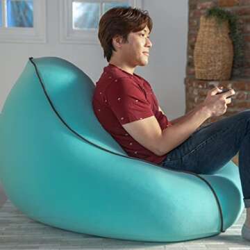Yogibo Lounger Small Bean Bag Lounge Chair for Adults, Kids and Teens, Soft, Plush, Comfy, Sensory, Gaming Beanbag, Washable Cover, Blue