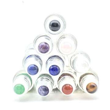 10ml Roll On Bottle Set – Gemstone Roller Bottles with Bamboo Lid