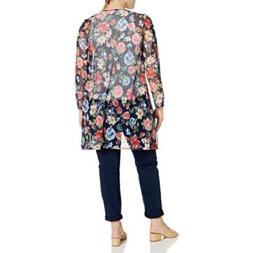 Star Vixen Women's Long Sleeve Lightweight Mesh Open Cardigan, Navy Ground Floral, S