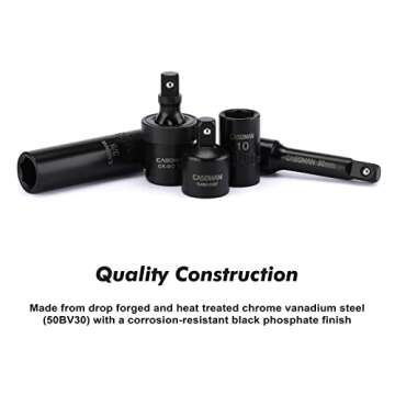 CASOMAN 55PCS 1/4-Inch Drive Impact Socket Set, Shallow & Deep, 5/32 Inch - 9/16 Inch, 4mm - 15mm, Metric/SAE, 6-Point, Cr-V Steel Socket Set