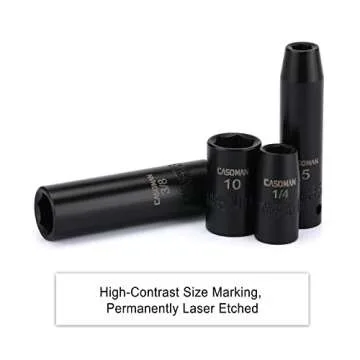 CASOMAN 55PCS 1/4-Inch Drive Impact Socket Set, Shallow & Deep, 5/32 Inch - 9/16 Inch, 4mm - 15mm, Metric/SAE, 6-Point, Cr-V Steel Socket Set