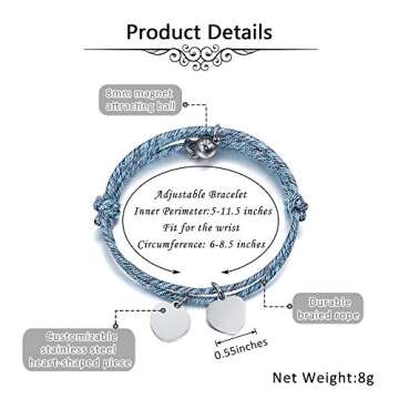 Jovivi 2 Pcs Heart Bracelets for Couples Matching His and Hers Jewelry Set Gift for Lover Boyfriend Girlfriend Best Friends Friendship Jewelry