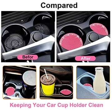 2PCS Bling Car Cup Coaster, 2.75 Inch Auto Car Cup Holder Insert Coasters Silicone Anti-Slip Crystal...