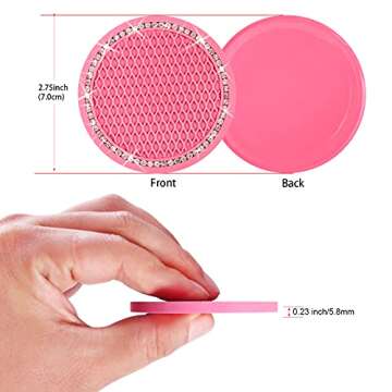2PCS Bling Car Cup Coaster, 2.75 Inch Auto Car Cup Holder Insert Coasters Silicone Anti-Slip Crystal Rhinestone Drink Car Cup Mat, Universal Vehicle Interior Accessories for Women Girls (Pink)