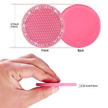 2PCS Bling Car Cup Coaster, 2.75 Inch Auto Car Cup Holder Insert Coasters Silicone Anti-Slip Crystal Rhinestone Drink Car Cup Mat, Universal Vehicle Interior Accessories for Women Girls (Pink)