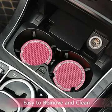 2PCS Bling Car Cup Coaster, 2.75 Inch Auto Car Cup Holder Insert Coasters Silicone Anti-Slip Crystal Rhinestone Drink Car Cup Mat, Universal Vehicle Interior Accessories for Women Girls (Pink)