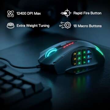 Redragon M908 Impact RGB LED MMO Gaming Mouse - 12 Programmable Side Buttons & 12,400 DPI - Ergonomi...