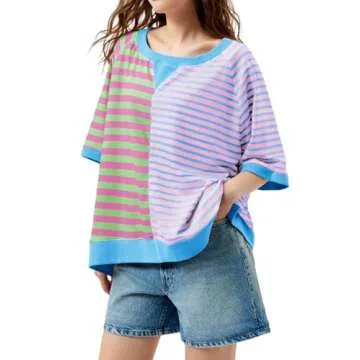 Tankaneo Women’s Oversized Color Block T-Shirt for 2025