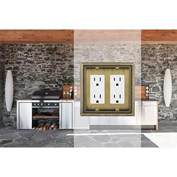 Henne Bery Sunken Pearls Heavy Duty Decorative Wall Plate Switch Plate Outlet Cover (Double Decorator, Antique Brass)