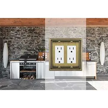 Henne Bery Sunken Pearls Heavy Duty Decorative Wall Plate Switch Plate Outlet Cover (Double Decorator, Antique Brass)