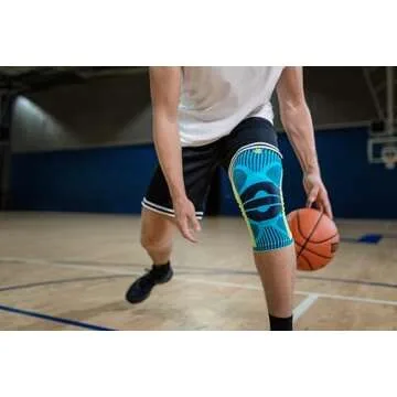Bauerfeind Sports Knee Support - Knee Brace for Athletes with Medical Grade Compression - Stabilization and Patellar Knee Pad (Black/Blue, M)