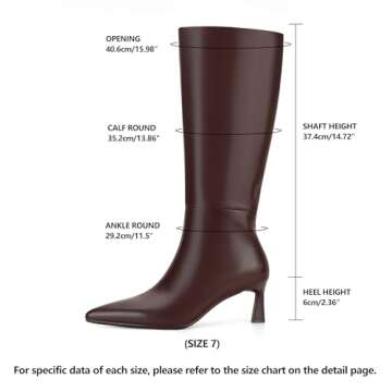 SOVANYOU Brown Knee High Boots for Women Leather Tall Boots Kitten Heel Pointed Toe Boots Wide Calf ...
